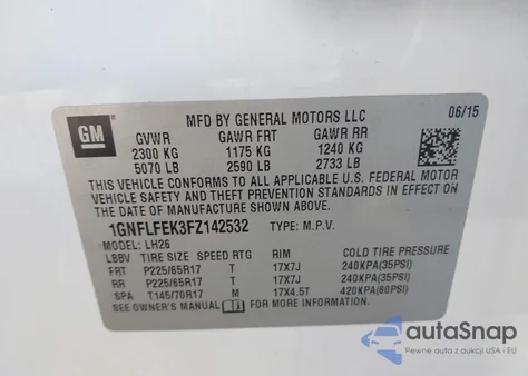 2015 Chevrolet Equinox 1Lt z USA, uszkodzony, nr VIN 1GNFLFEK3FZ142532